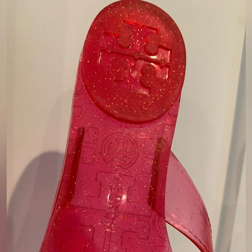 Tory Burch Red Glitter Jelly Logo Thong Sandals